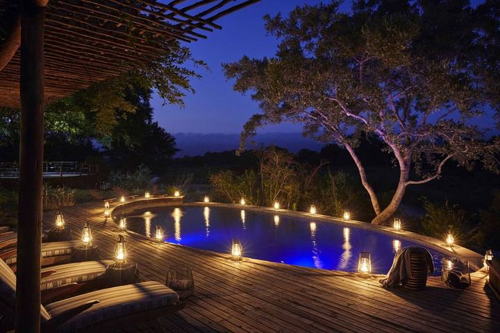 Pool at night, Lion Sands Tinga Lodge