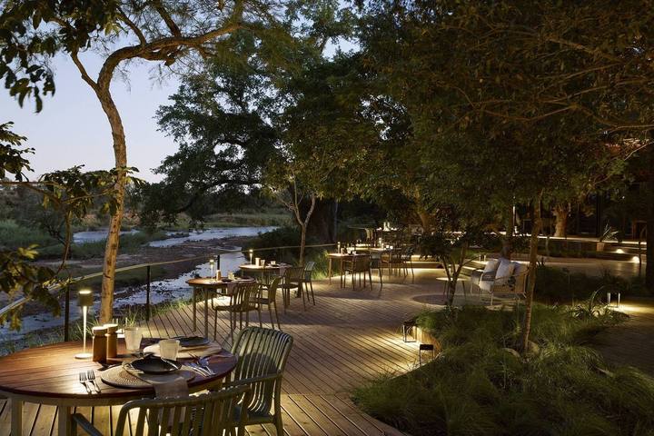 River lodge dining deck, Lion Sands