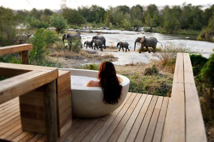 Granite Suites bath elephants, Londolozi