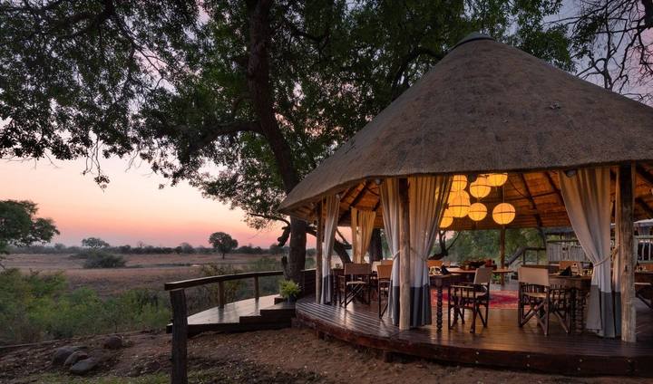 Selati Camp deck at dusk, Sabi Sabi